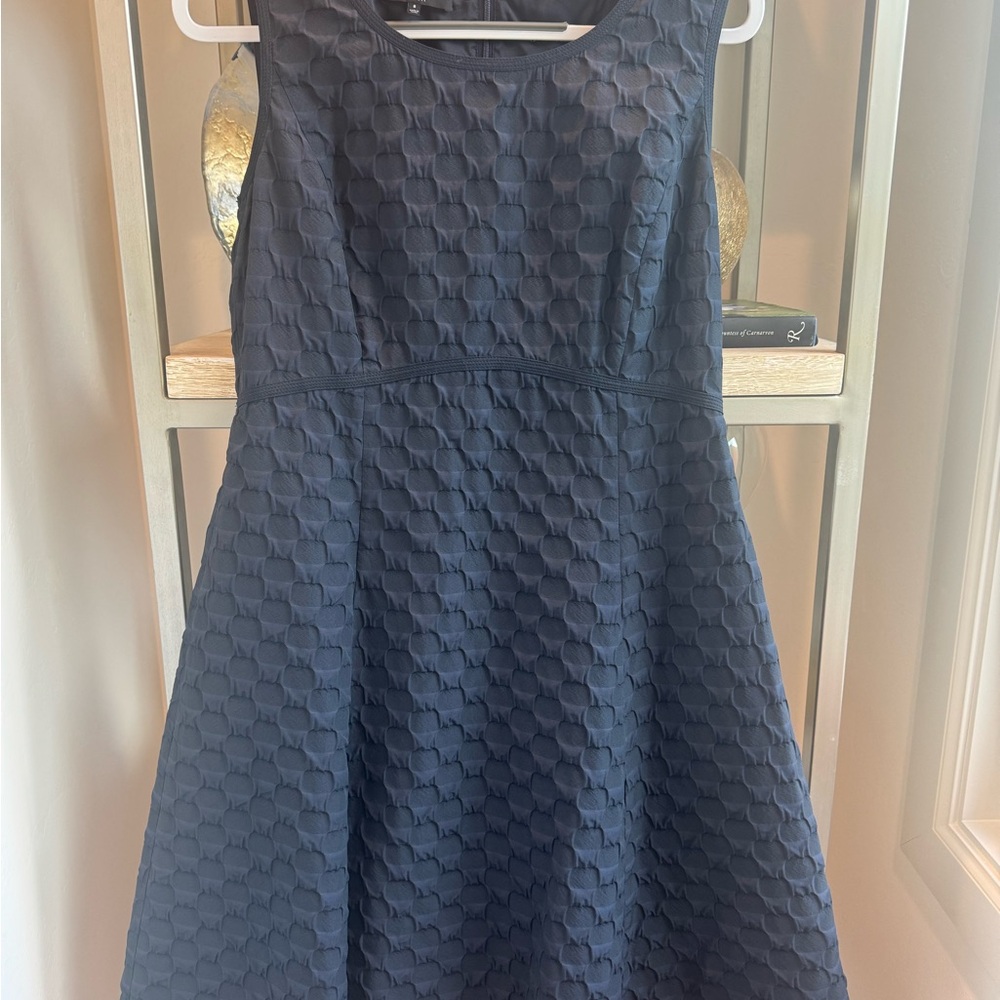 Lafayette 148 Navy Fit and Flare Textured Dress Sz8